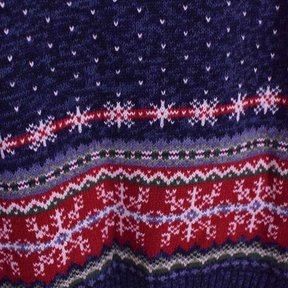 Tiara International Chunky Cotton Fair Isle Holiday Sweater Winter Christmas - M